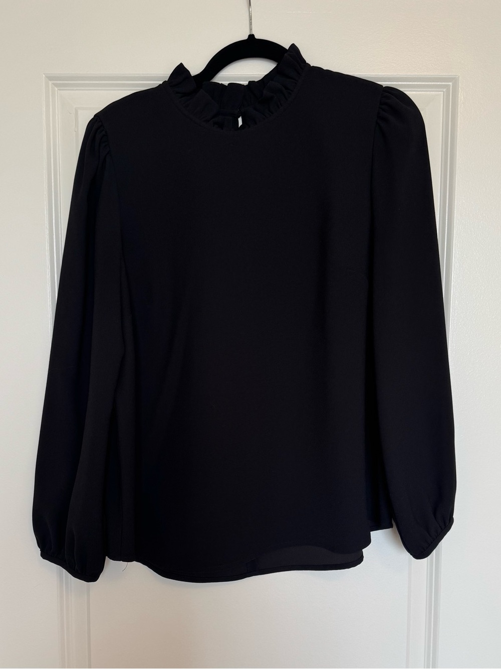 J. Crew Black Ruffle Mock-Neck Blouse